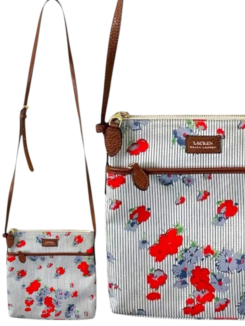 Vintage Lauren Ralph Lauren Chadwick Crossbody in Blue Pinstripe Floral Spring